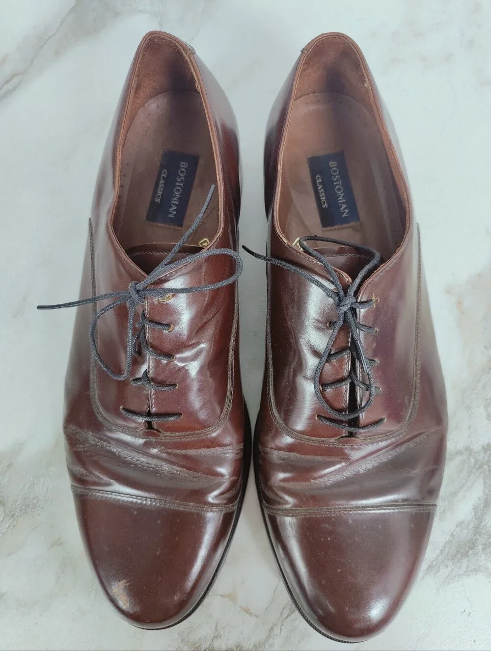 Bostonian Chestnut Leather Cap-Toe Oxford Dress Shoes, Sz 14